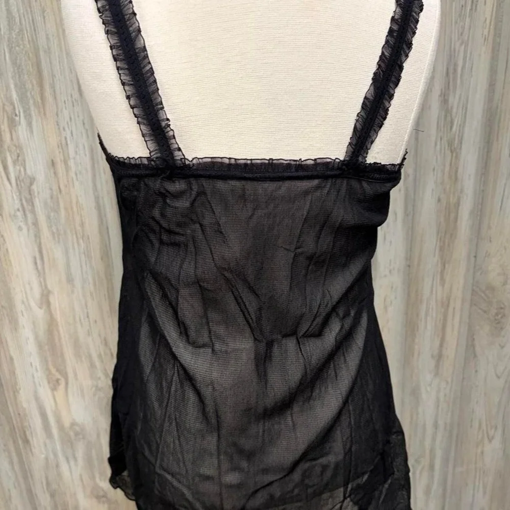 Sheer Black Mesh Leopard Print Lace Open Front Babydoll Top One Size